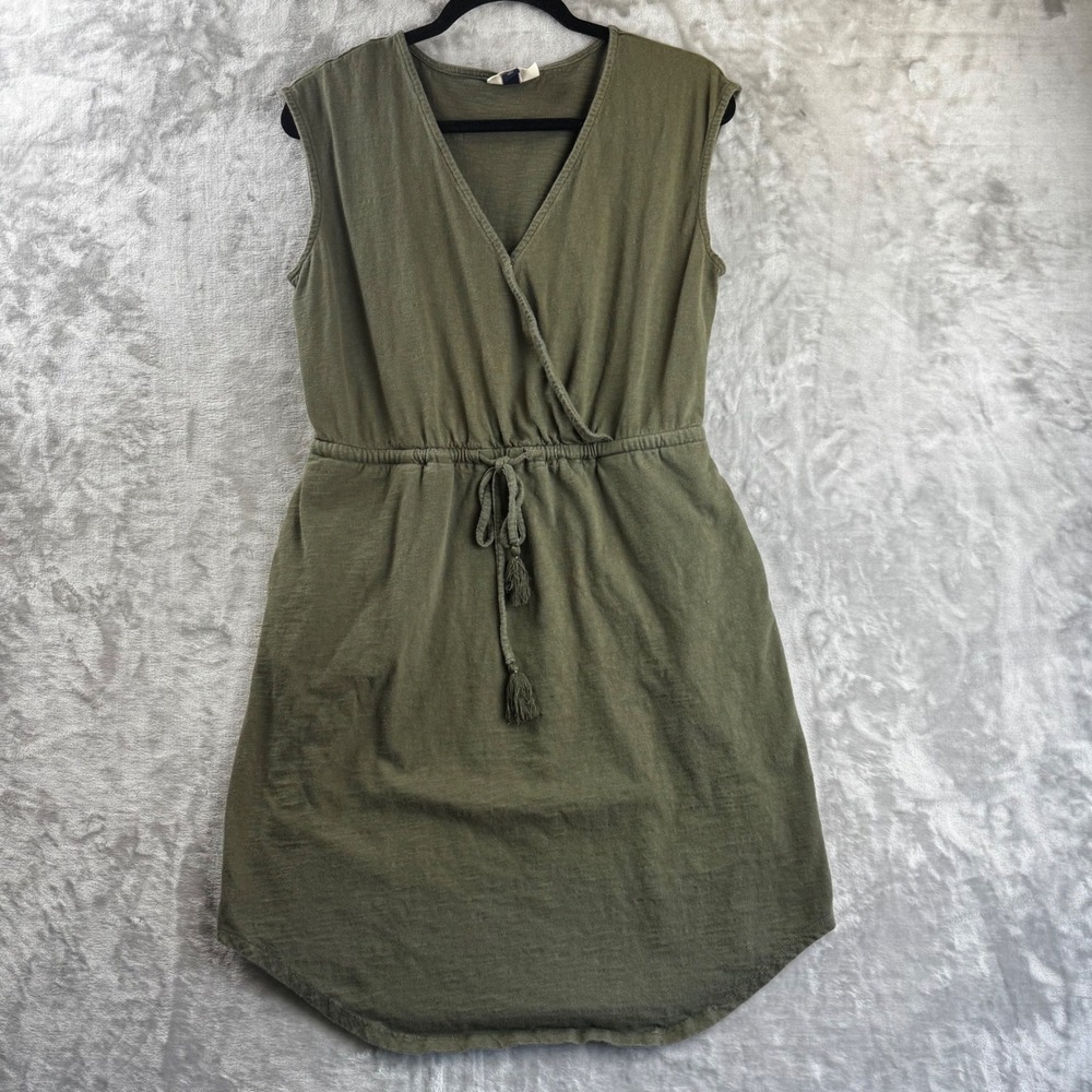 Universal Thread Dress Women M Olive Green V-Neck Tassel Tie Waist (1833)